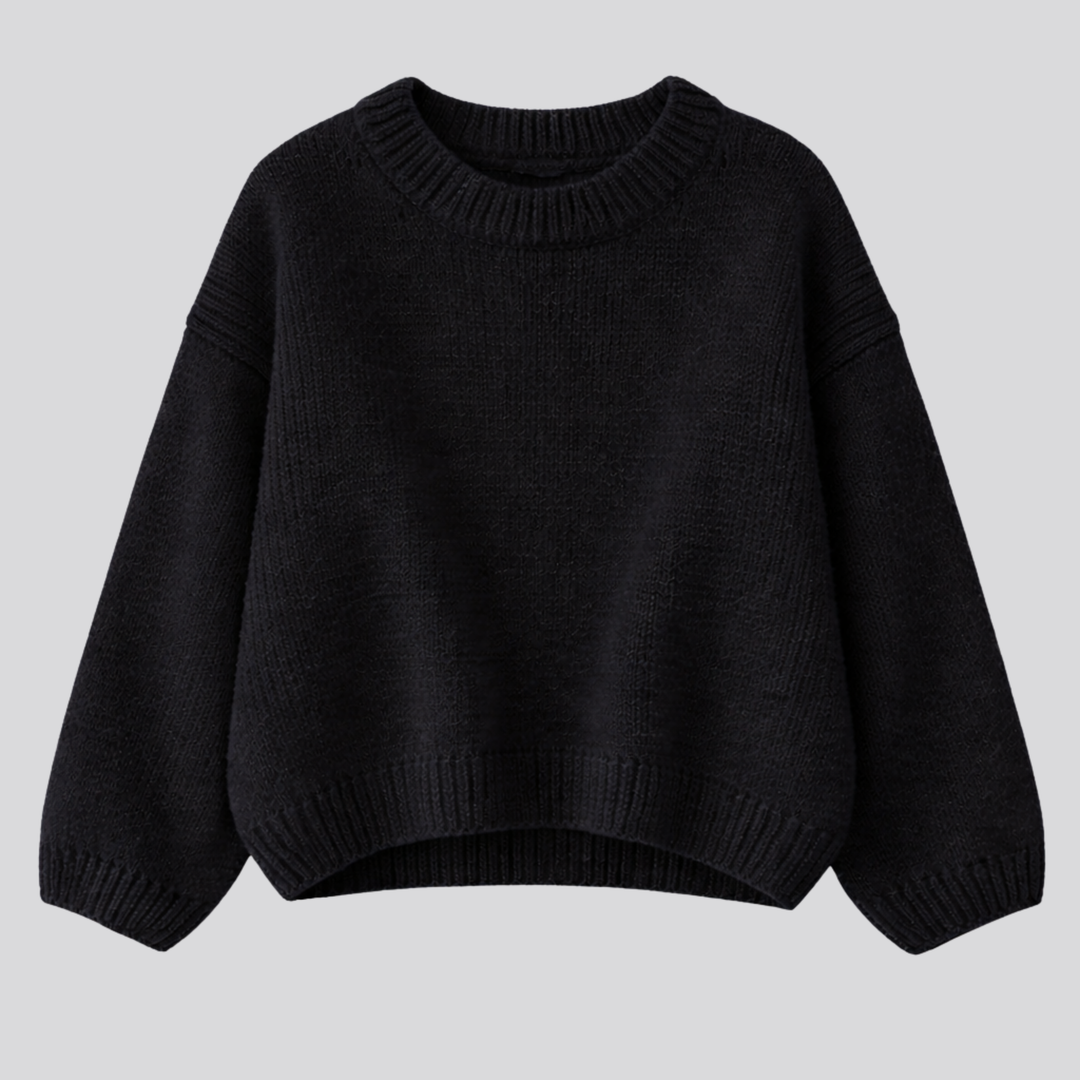 Women's Oversized Merino Wool Crew Neck Sweater in Black