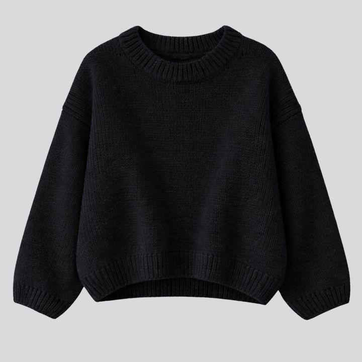 Women's Oversized Merino Wool Crew Neck Sweater in Black