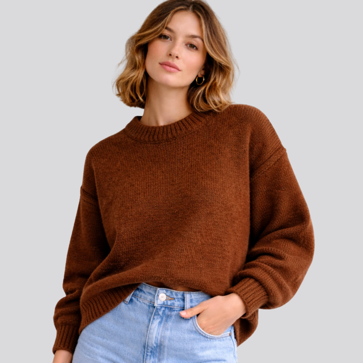 Women's Oversized Merino Wool Crew Neck Sweater in Black