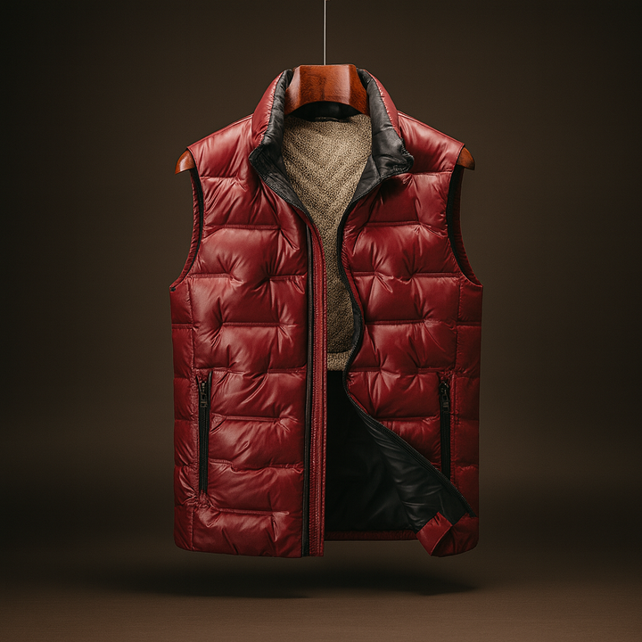 Axton Men's Duck Down Quilted Puffer Vest in Burgundy