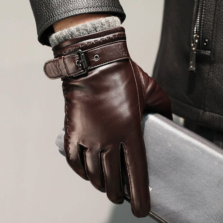 Carrington Men's Genuine Leather Winter Gloves with Adjustable Buckle Strap