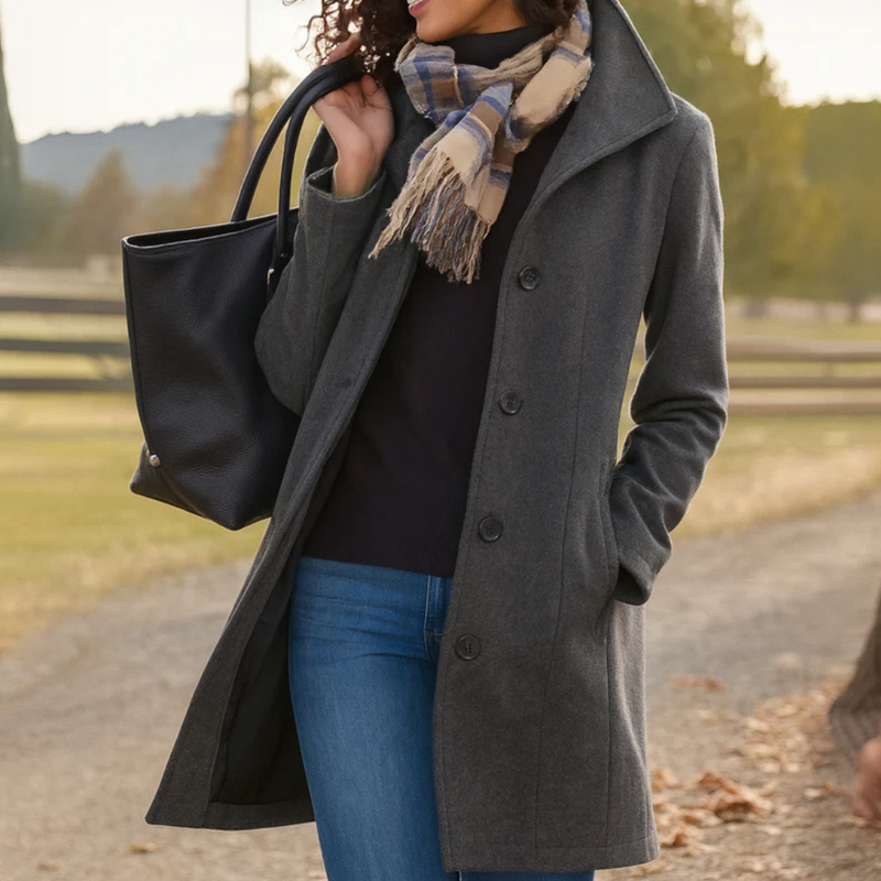 Clara | Wool-Blend Button-Front Straight Cut Coat for Women