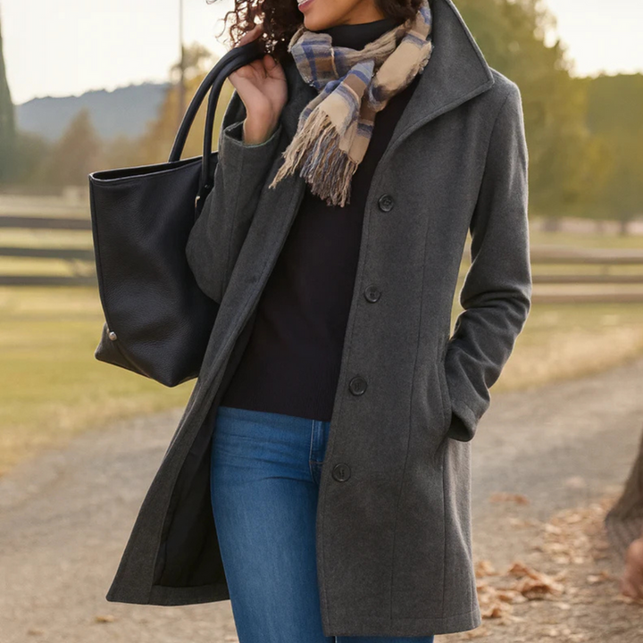 Clara | Wool-Blend Button-Front Straight Cut Coat for Women