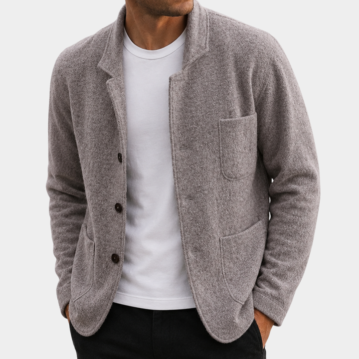 Men's Slim Fit Knit Blazer Cardigan in Heather Gray