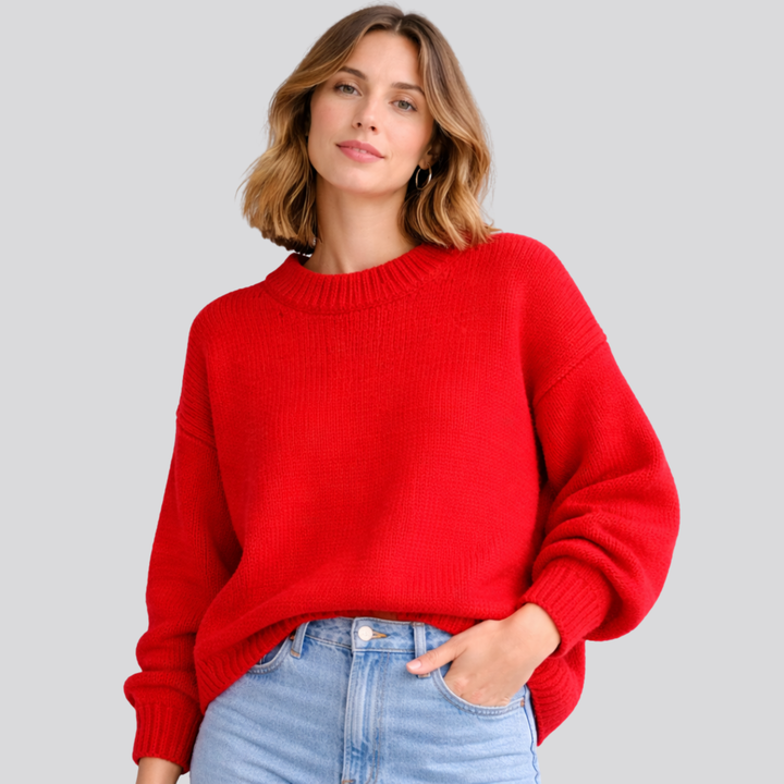 Women's Oversized Merino Wool Crew Neck Sweater in Black