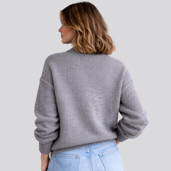 Women's Oversized Merino Wool Crew Neck Sweater in Black