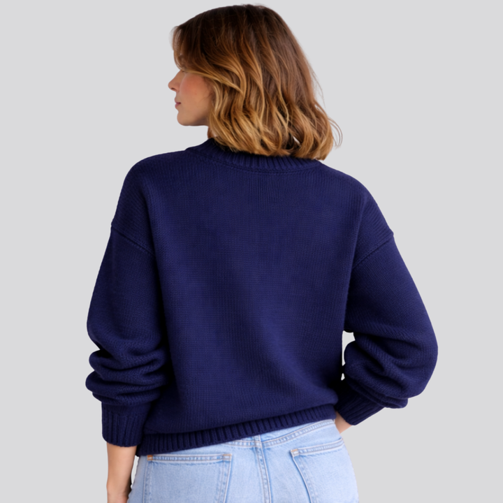 Women's Oversized Merino Wool Crew Neck Sweater in Black