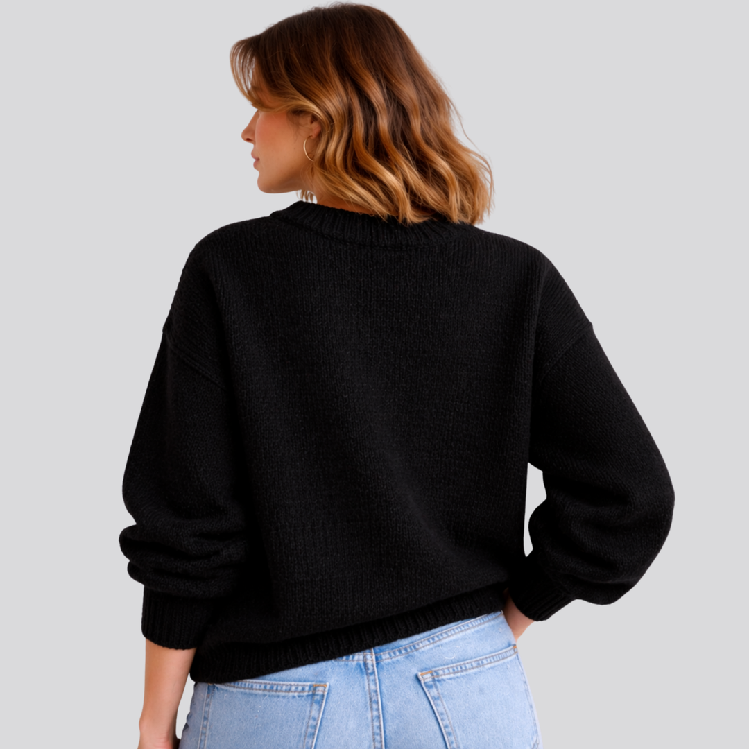Women's Oversized Merino Wool Crew Neck Sweater in Black