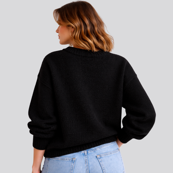 Women's Oversized Merino Wool Crew Neck Sweater in Black