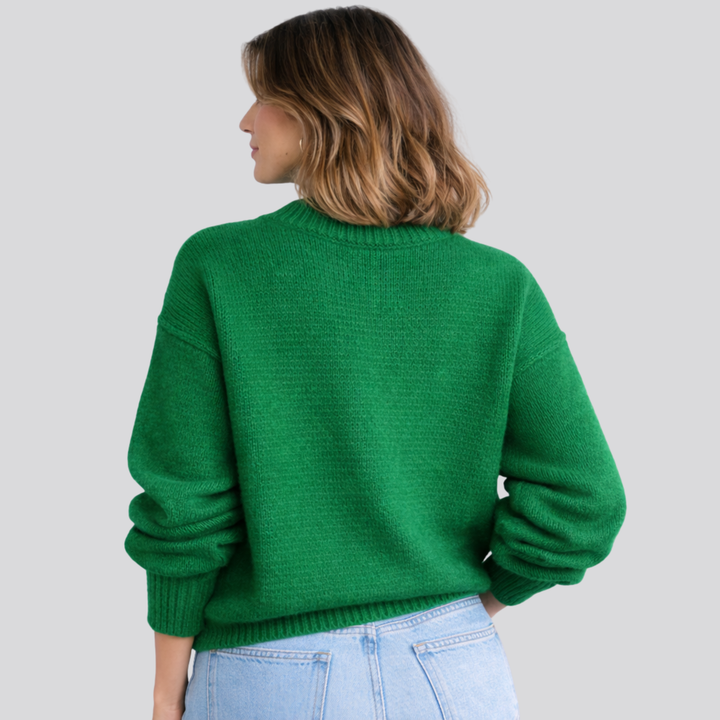 Women's Oversized Merino Wool Crew Neck Sweater in Black
