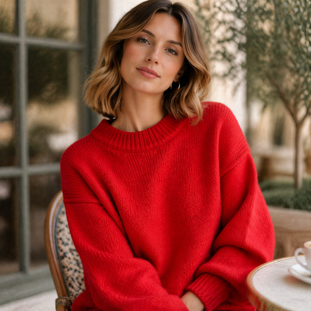Women's Oversized Merino Wool Crew Neck Sweater in Black