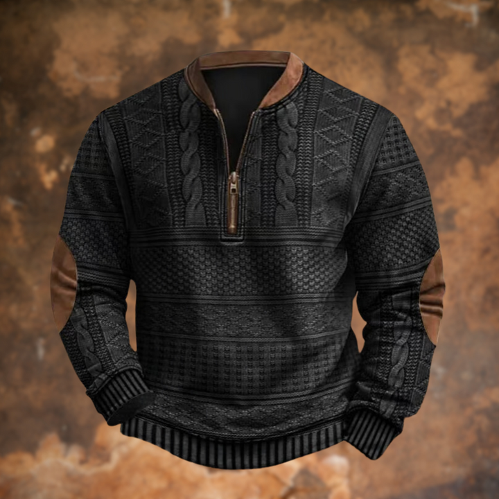 Men's Half-Zip Pullover Sweater with Cable Knit Pattern and Contrast Trim
