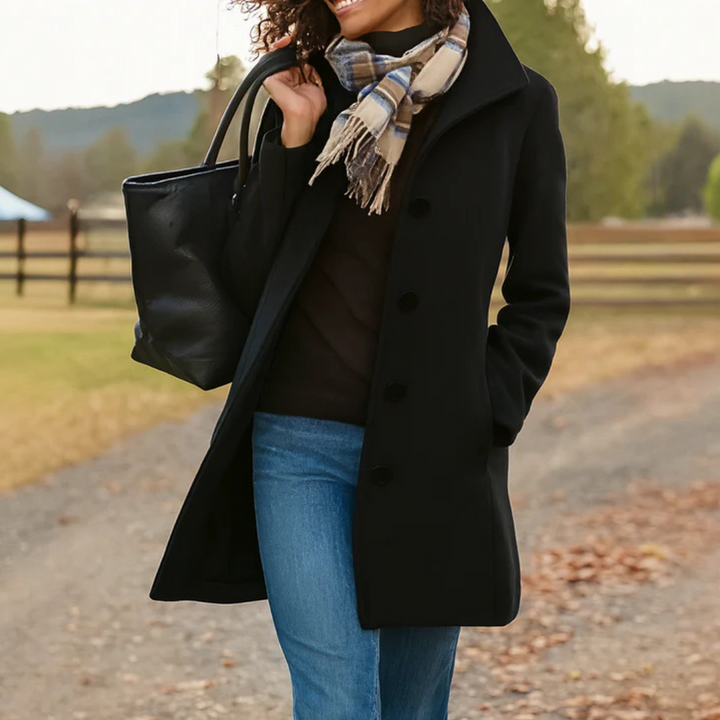 Clara | Wool-Blend Button-Front Straight Cut Coat for Women