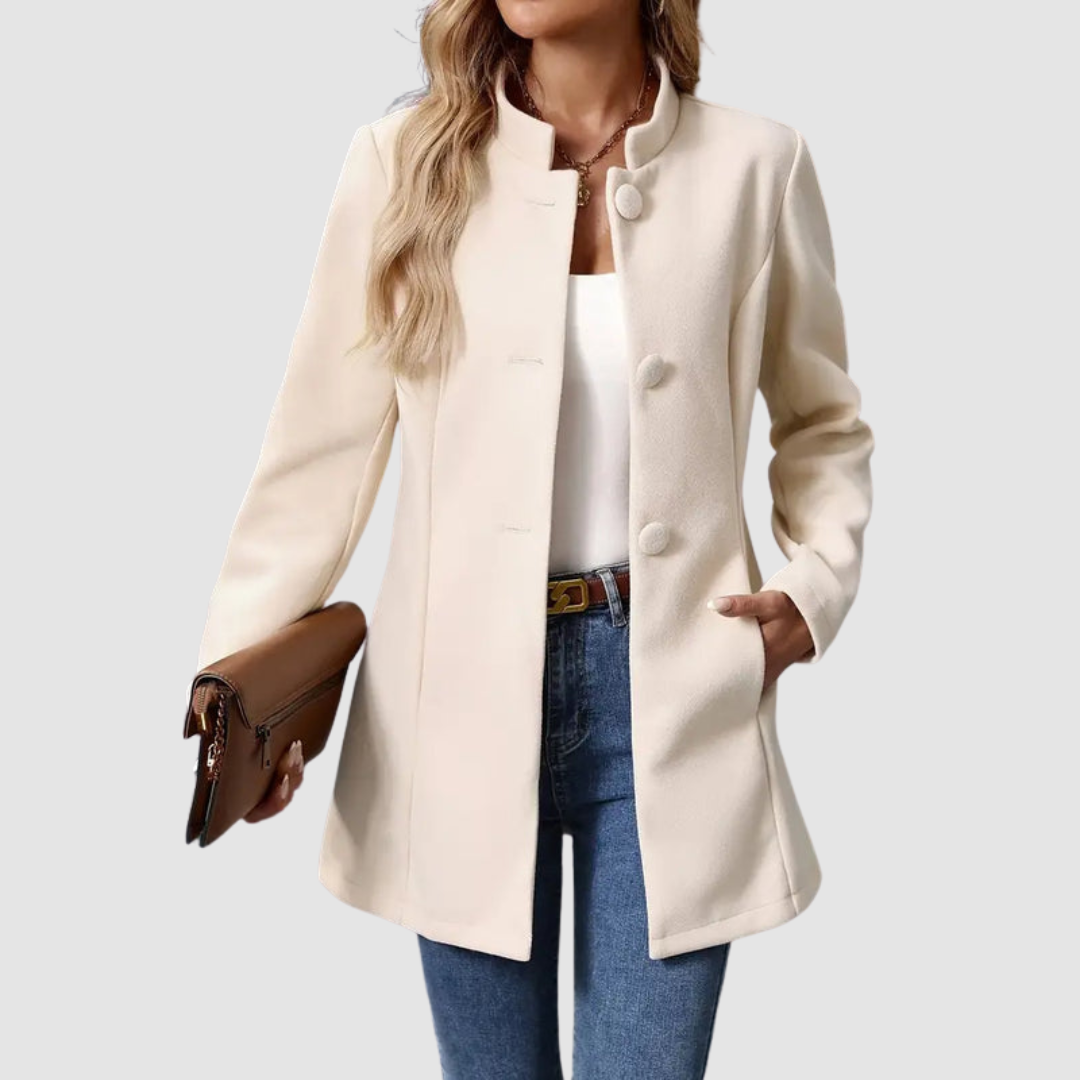 Women's Stand Collar Blazer Coat with Button Front and Side Pockets