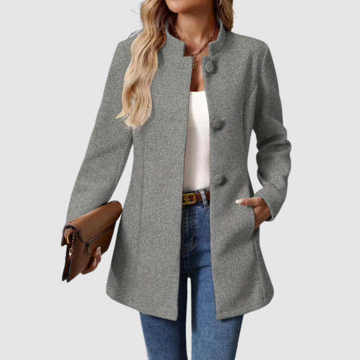 Women's Stand Collar Blazer Coat with Button Front and Side Pockets