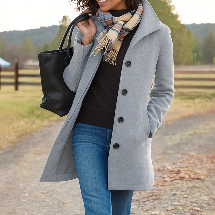 Clara | Wool-Blend Button-Front Straight Cut Coat for Women