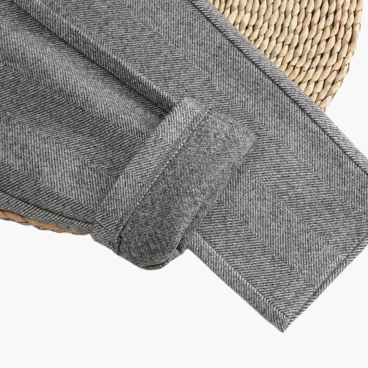 Women's Herringbone Tailored Trousers with Cuffed Hem and Button Detail