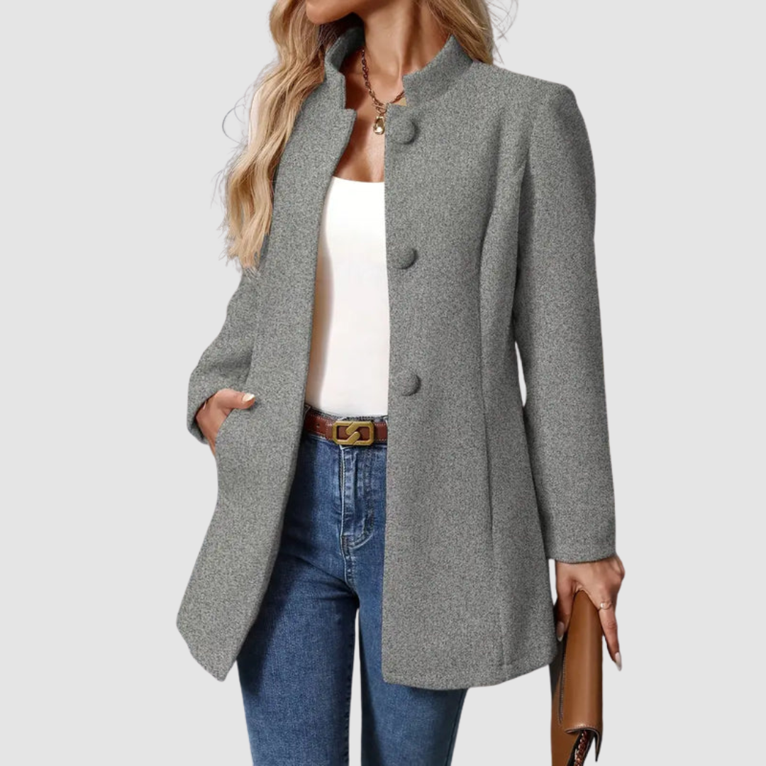 Women's Stand Collar Blazer Coat with Button Front and Side Pockets