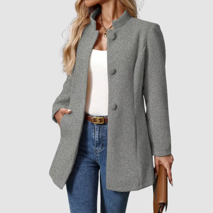 Women's Stand Collar Blazer Coat with Button Front and Side Pockets