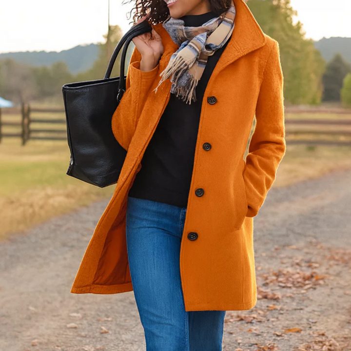 Clara | Wool-Blend Button-Front Straight Cut Coat for Women