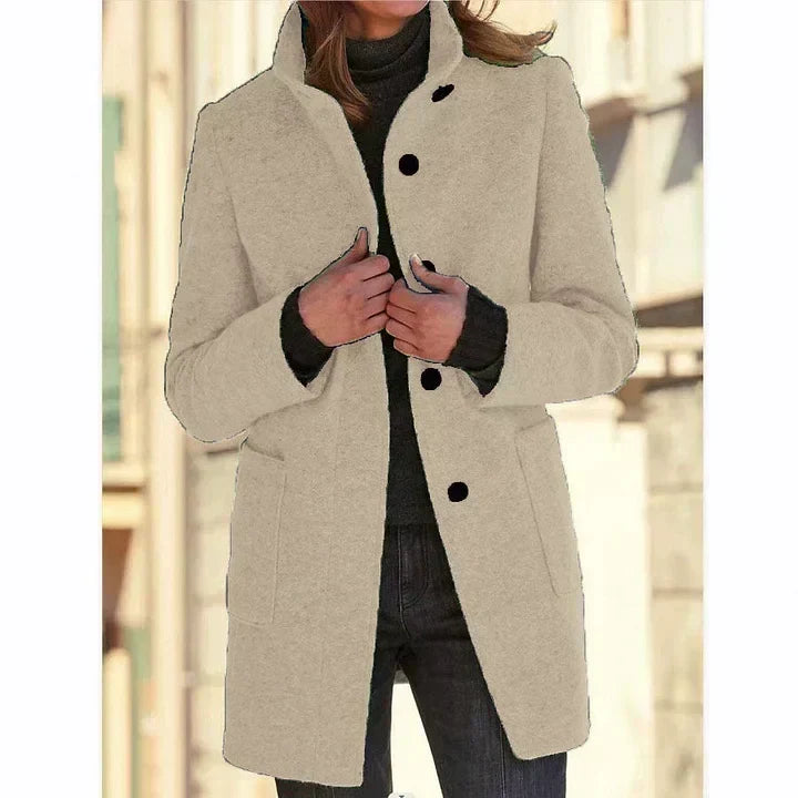 Margot | Women's Wool-Blend Stand Collar Button Front Coat for Women