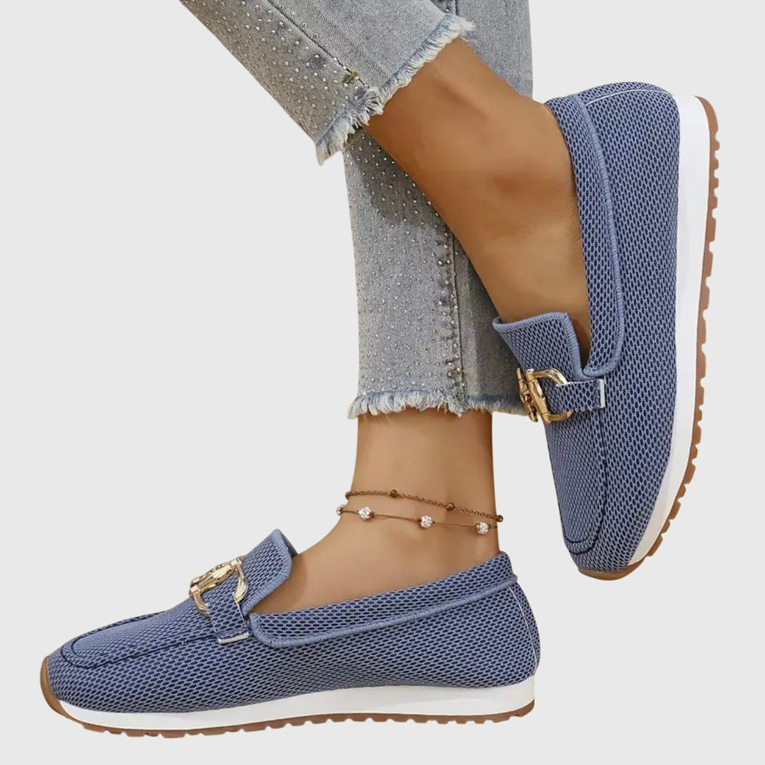 Women's Knit Slip-On Loafer Sneakers with Gold-Tone Buckle Detail