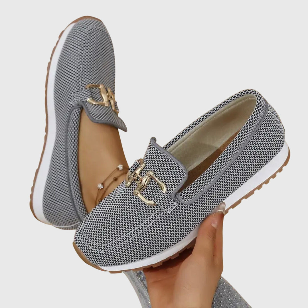 Women's Knit Slip-On Loafer Sneakers with Gold-Tone Buckle Detail