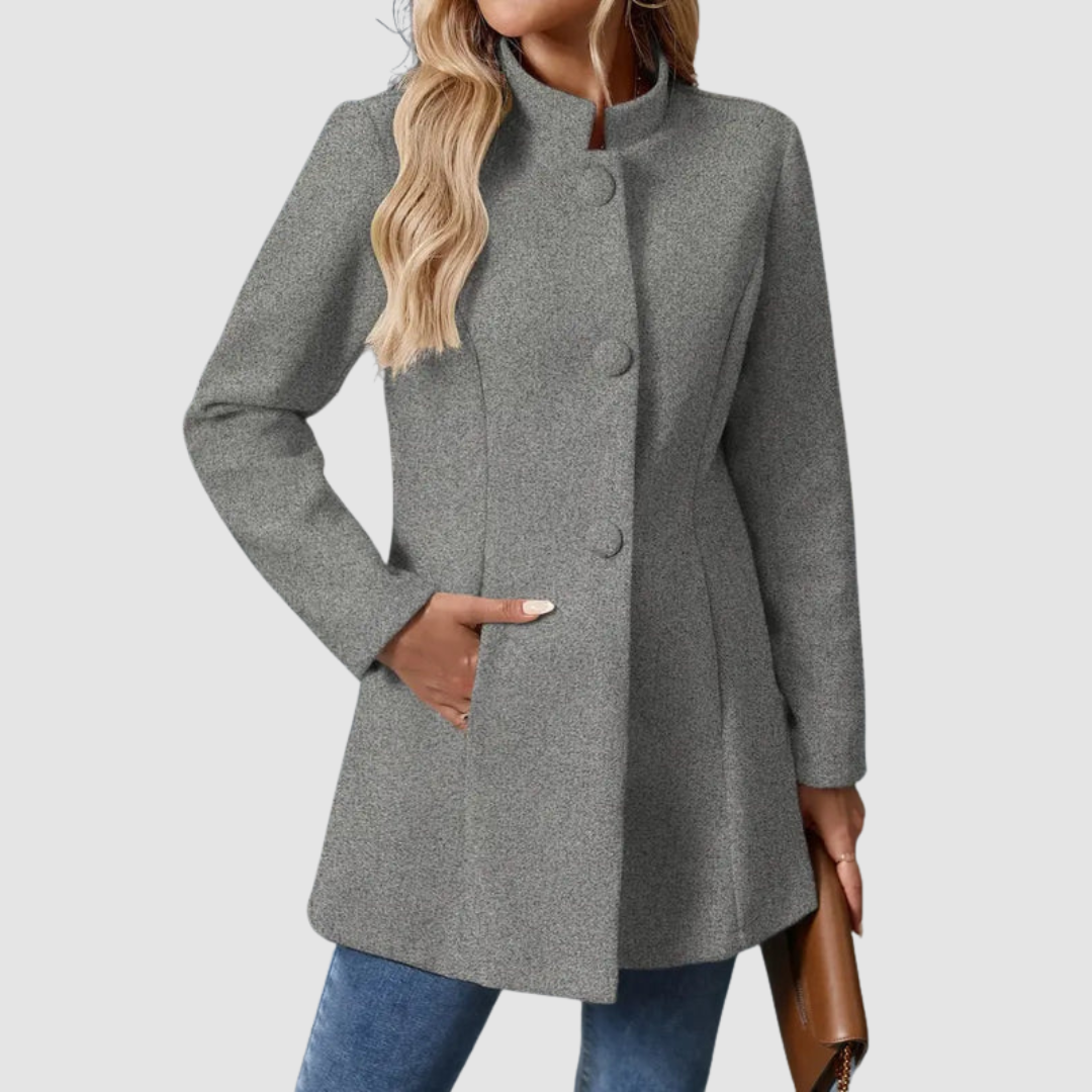 Women's Stand Collar Blazer Coat with Button Front and Side Pockets