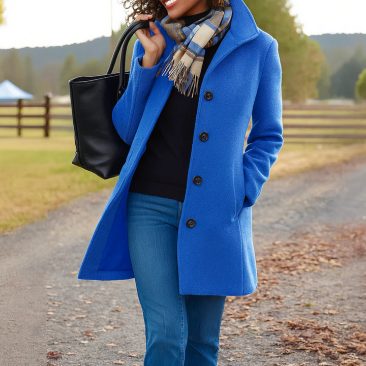Clara | Wool-Blend Button-Front Straight Cut Coat for Women