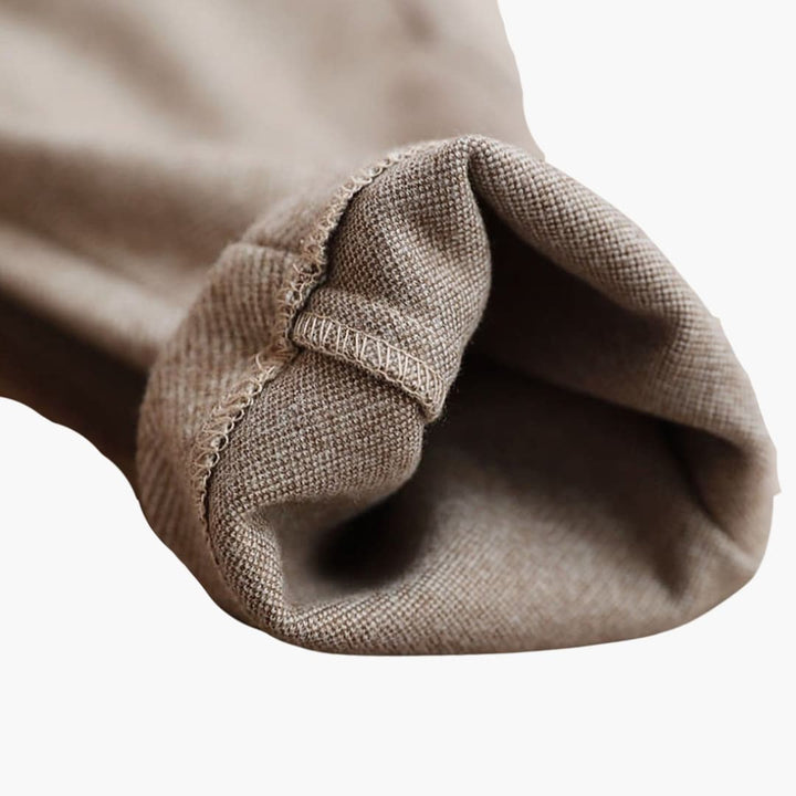 Women's Herringbone Tailored Trousers with Cuffed Hem and Button Detail