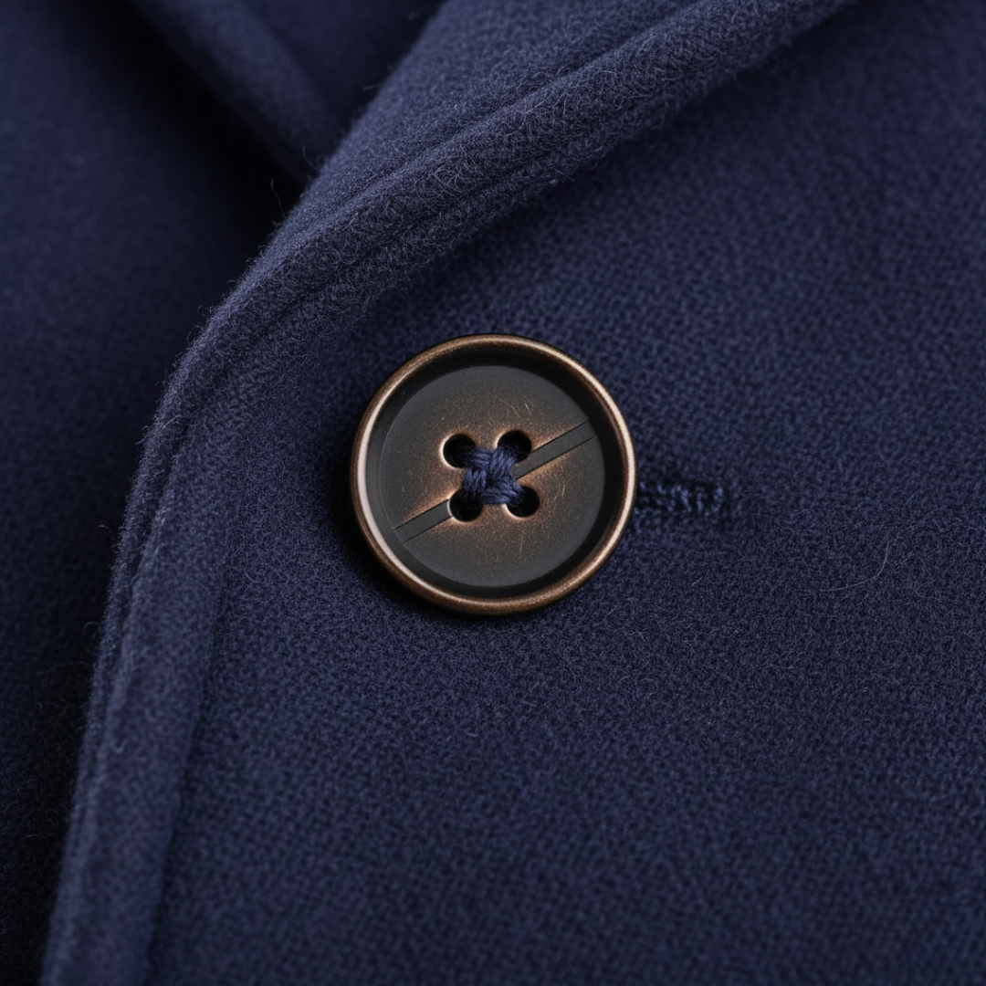 Men's Navy Blue Double-Breasted Wool Blend Overcoat with Notch Lapels