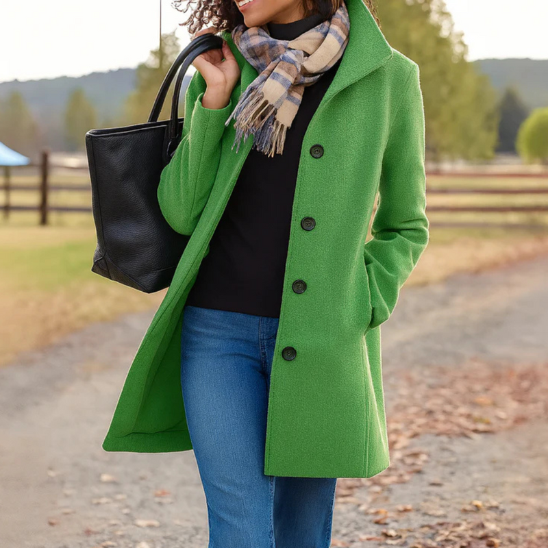 Clara | Wool-Blend Button-Front Straight Cut Coat for Women
