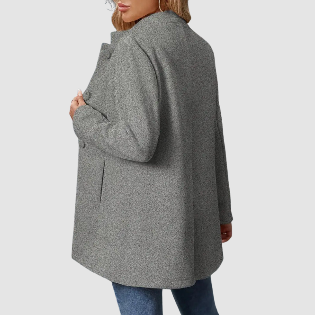 Women's Stand Collar Blazer Coat with Button Front and Side Pockets