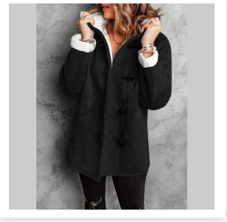Women's Hooded Mid-Length Coat with Sherpa Lining and Toggle Buttons