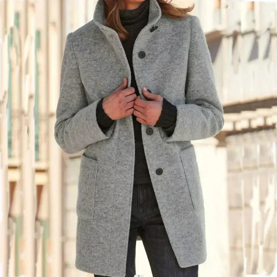 Margot | Women's Wool-Blend Stand Collar Button Front Coat for Women