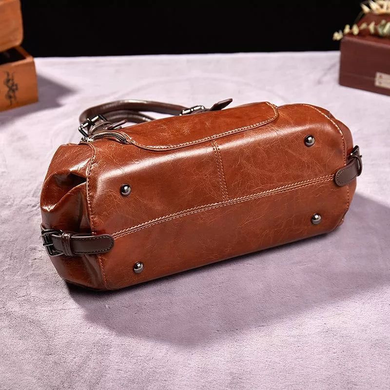 Vintage Style Faux Leather Tote Handbag with Crossbody Strap in Brown