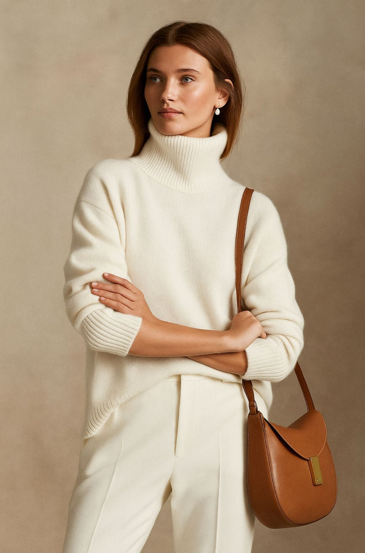 Women's Cashmere Turtleneck Sweater in Black - Oversized Fit