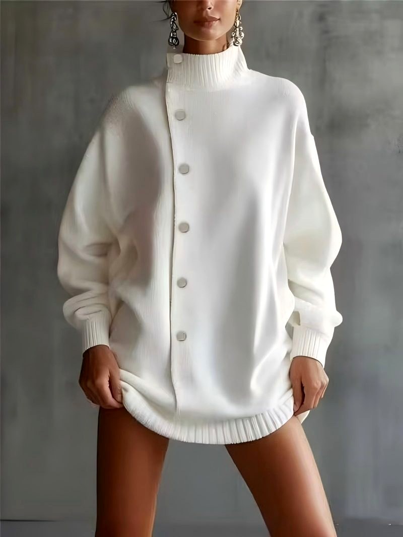 Anouk Women's Oversized Turtleneck Knit Sweater with Side Button Detail