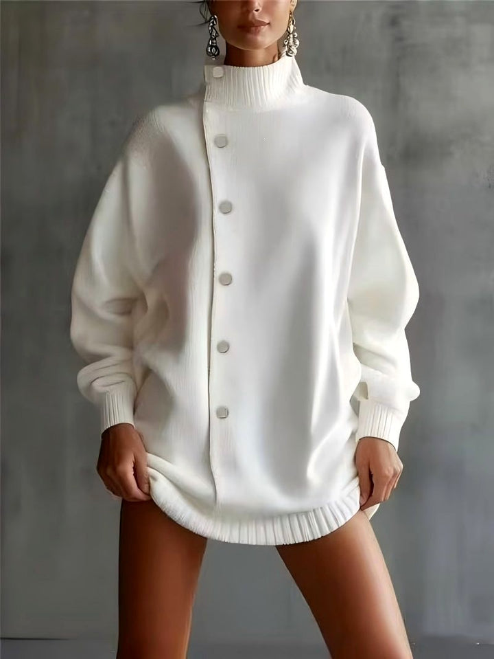 Anouk Women's Oversized Turtleneck Knit Sweater with Side Button Detail