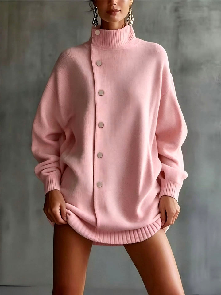 Anouk Women's Oversized Turtleneck Knit Sweater with Side Button Detail