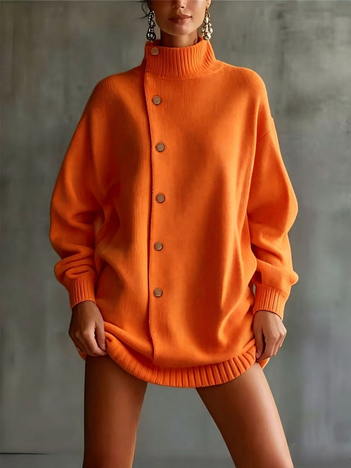 Anouk Women's Oversized Turtleneck Knit Sweater with Side Button Detail