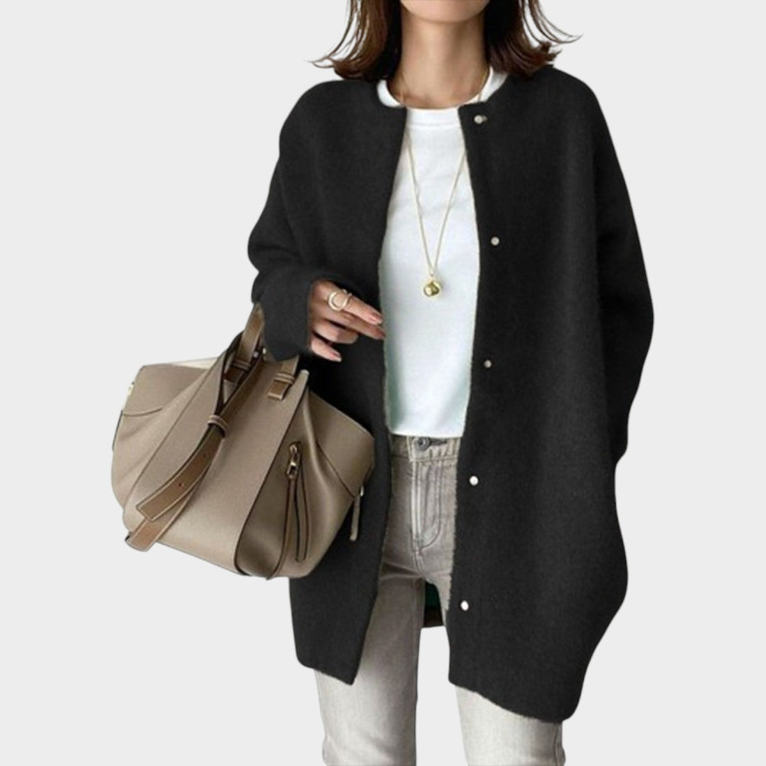 Women's Oversized Knit Cardigan with Button Front in Camel