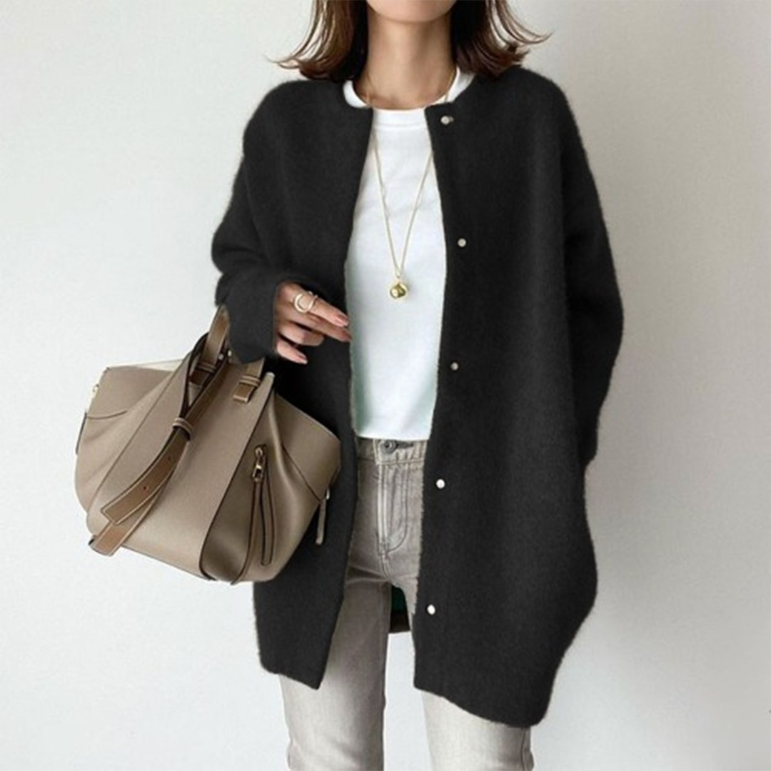 Women's Oversized Soft Knit Cardigan with Snap Buttons in Camel