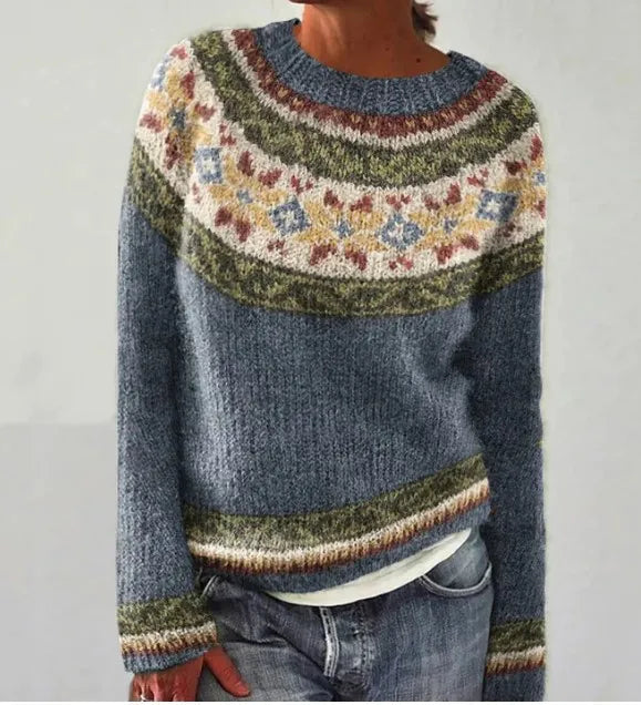 Women's Multicolor Striped Knit Pullover Sweater with Crew Neck