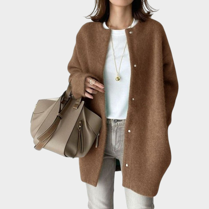 Women's Oversized Knit Cardigan with Button Front in Camel