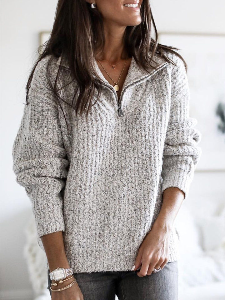 Women's Cable Knit Pullover Sweater with V-Neck Collar