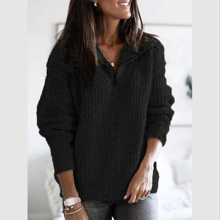 Women's Cable Knit Pullover Sweater with V-Neck Collar