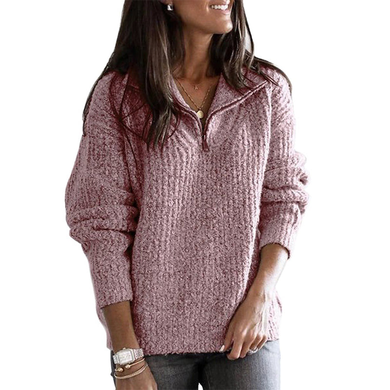 Women's Cable Knit Pullover Sweater with V-Neck Collar