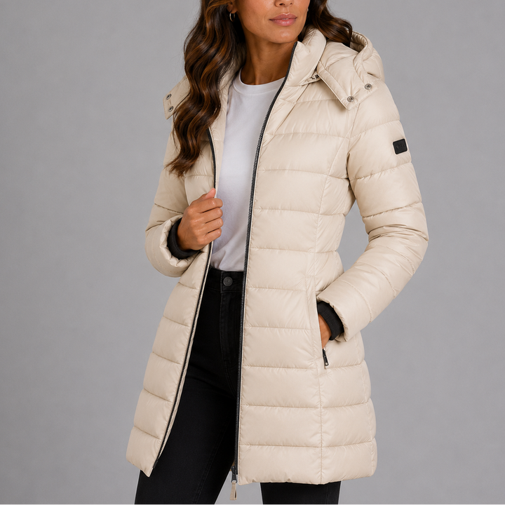 Women's Long Insulated Hooded Puffer Coat in Navy