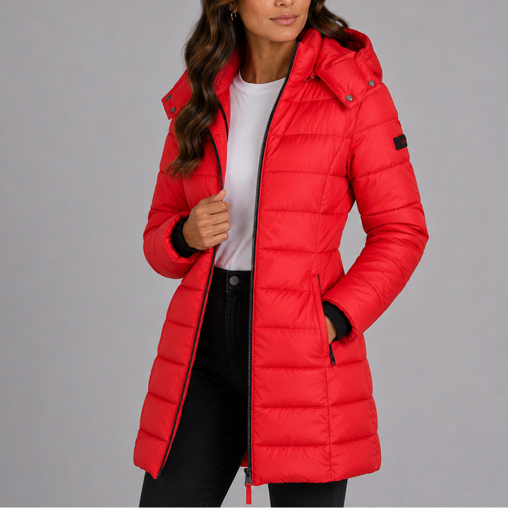 Women's Long Insulated Hooded Puffer Coat in Navy